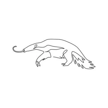 One single line drawing of big anteater for logo identity. Worm tongue animal Stock Illustration