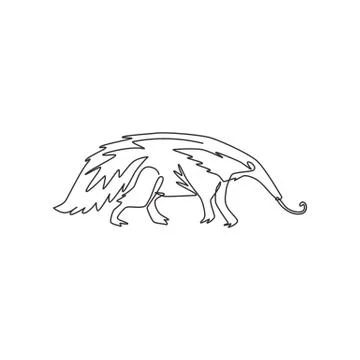 One single line drawing of big anteater for logo identity. Worm tongue animal Stock Illustration