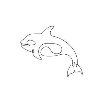 One single line drawing of big cute orca for company logo identity Illustrazione stock