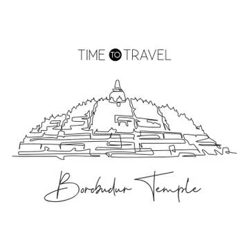 One single line drawing Candi Borobudur temple landmark. World iconic place Illustrazione stock