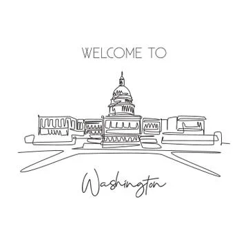 One single line drawing Capitol Hill landmark. World famous place Stock Illustration