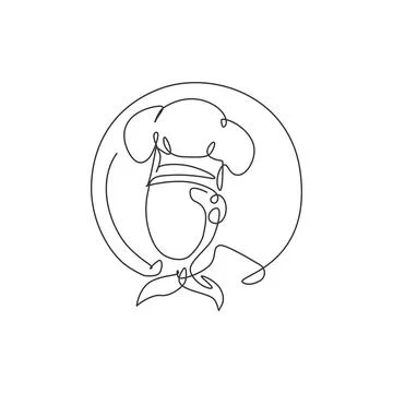 One single line drawing of chef man character for restaurant logo vector Illustrazione stock