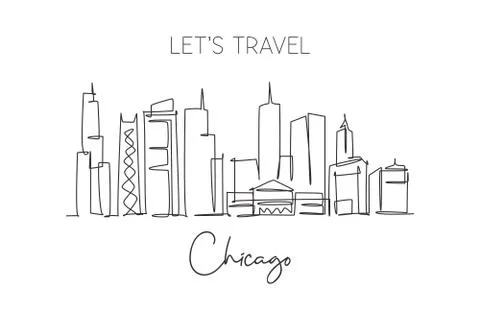 One single line drawing of Chicago city skyline, United States Ilustración de archivo