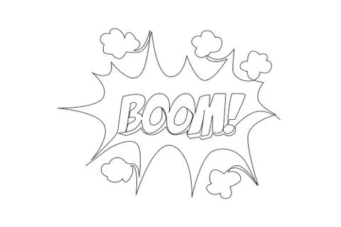 One single line drawing of comical cute cool typography quote - Boom! Stock Illustration