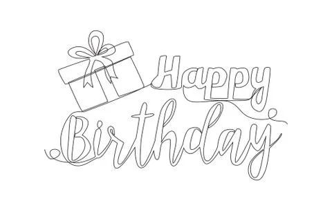 One single line drawing of cute and fabulous typography quote- Happy Birthday Stock Illustration