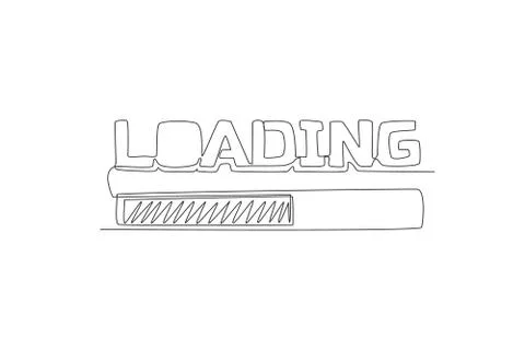 One single line drawing of cute and cool typography icon sign - Loading data Stock Illustration