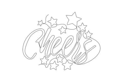 One single line drawing of cute and fabulous typography quote - Cheers Illustrazione stock