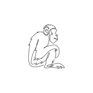 One single line drawing of cute sitting chimpanzee for company business logo Stock Illustration