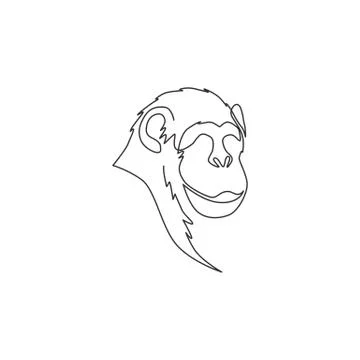 One single line drawing of cute smiling chimpanzee head for company business Stock Illustration