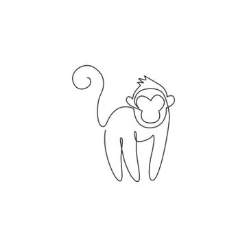 One single line drawing of cute monkey for company business logo identity Stock Illustration
