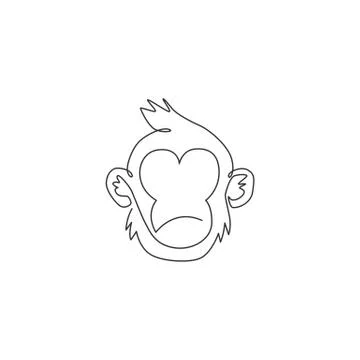 One single line drawing of cute thinking monkey head for company business Stock Illustration