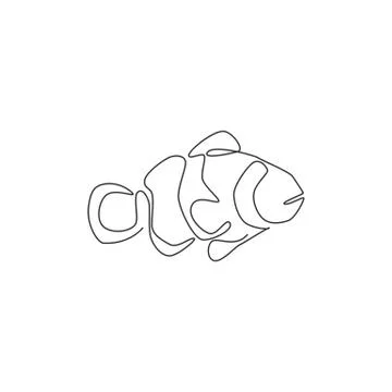 One single line drawing of cute clown fish for aquarium tank logo identity イラスト素材