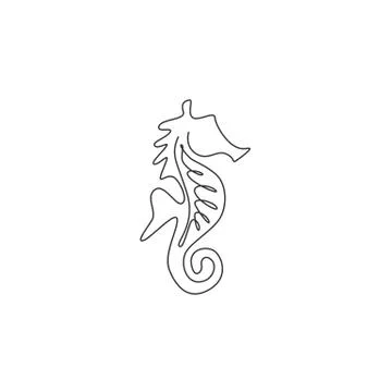 One single line drawing of cute sea horse for aquatic logo identity Illustrazione stock
