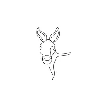 One single line drawing of cute donkey head for farm logo identity Stock Illustration