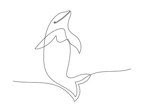 One single Line drawing of cute beauty Dolphin for company logo identity. Fun Stock Illustration