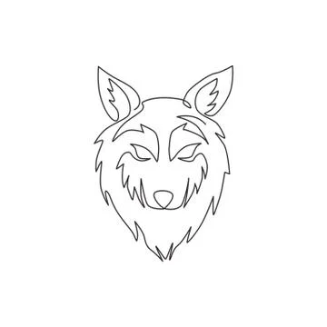 One single line drawing of dangerous wolf head for hunter club logo identity Illustrazione stock