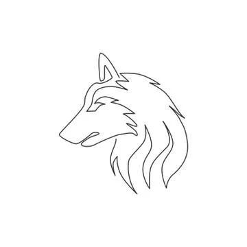 One single line drawing of dangerous wolf head for hunter club logo identity 스톡 일러스트