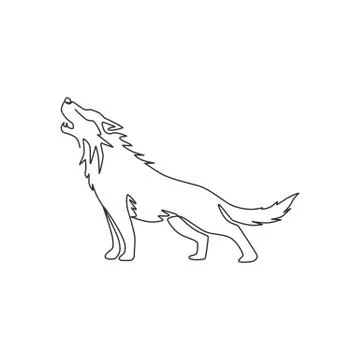 One single line drawing of dangerous wolf head for hunter club logo identity 스톡 일러스트