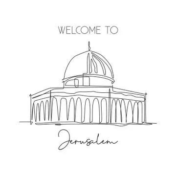One single line drawing Dome of the Rock, Al Aqsa mosque landmark Stock Illustration