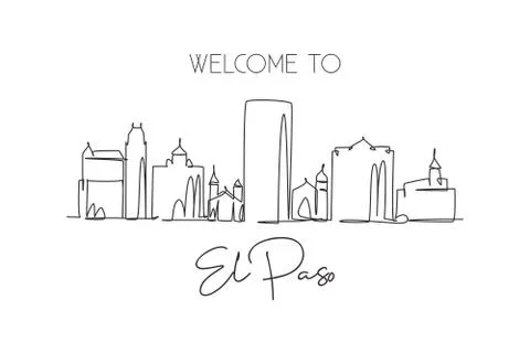 One single line drawing of El Paso city skyline, Texas. Historical town Stock-Illustration
