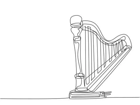 One single line drawing of elegant classical harp. Stringed music instruments Illustrazione stock