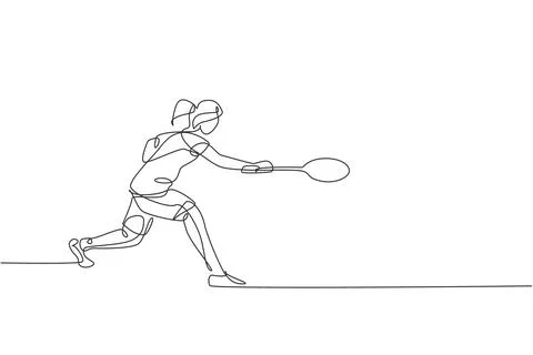 One single line drawing of energetic badminton player take opponent's hit Illustrazione stock