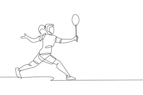 One single line drawing of energetic badminton player defense to take hit Illustrazione stock