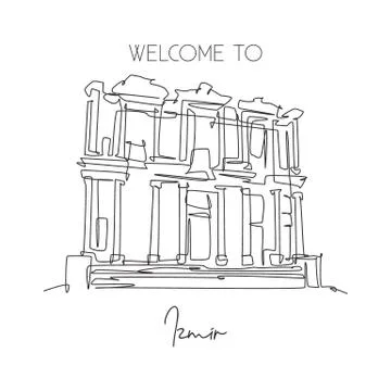 One single line drawing Ephesus Ancient landmark. World famous place Stock Illustration