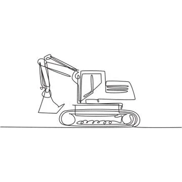 One single line drawing of excavator for digging soil vector illustration Stock Illustration