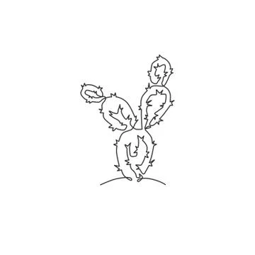 One single line drawing exotic tropical spiny cactus plant. Printable decor Illustrazione stock