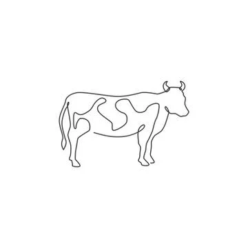 One single line drawing of fat cow for husbandry logo identity Stock-Illustration