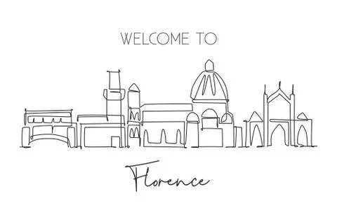 One single line drawing of Florence city skyline Italy. Historical skyscraper Stock Illustration