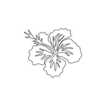 One single line drawing of fresh beauty hibiscus for garden logo Illustration