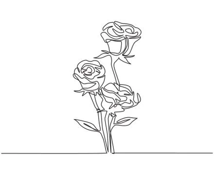 One single line drawing of fresh beautiful rose flowers romantic bouquet Illustrazione stock