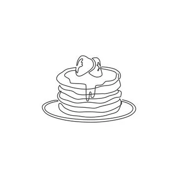One single line drawing fresh delicious American pancake shop logo vector Illustrazione stock