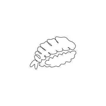 One single line drawing fresh Japanese nigiri sushi bar logo vector graphic Stock Illustration