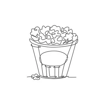 One single line drawing of fresh salty pop corn with stripped pattern paper イラスト素材