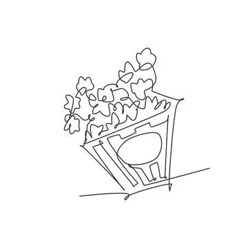 One single line drawing of fresh salty pop corn with stripped pattern paper Stock Illustration