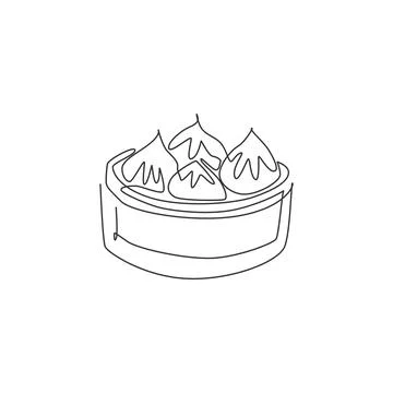 One single line drawing of fresh Chinese dumpling logo graphic vector Stock Illustration