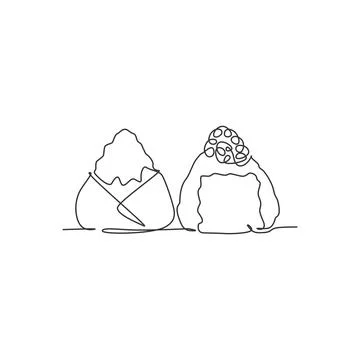 One single line drawing of fresh Japanese onigiri rice logo graphic vector Illustrazione stock