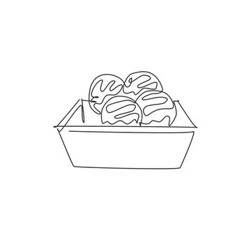 One single line drawing of fresh Japanese takoyaki ball logo vector graphic 스톡 일러스트