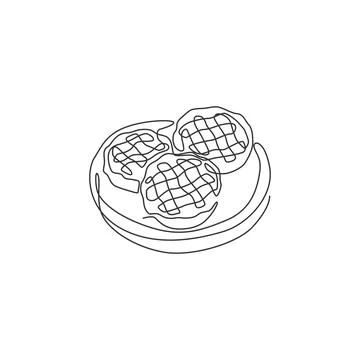 One single line drawing of fresh delicious traditional apple pie logo vector Stock Illustration