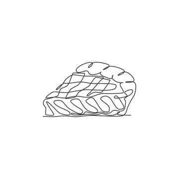 One single line drawing of fresh sliced apple pie logo graphic vector Illustrazione stock