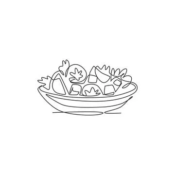 One single line drawing of fresh healthy vegetables salad logo vector graphic Stock Illustration