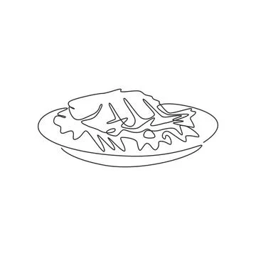 One single line drawing fresh delicious baked carp fish logo graphic vector Illustrazione stock