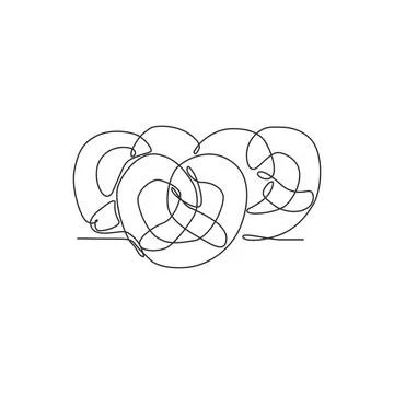One single line drawing of fresh delicious Germany pretzel logo vector Stock Illustration