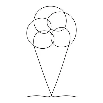 One single line drawing of fresh ice cream cone. Summer Ice-cream dessert caf Stock Illustration