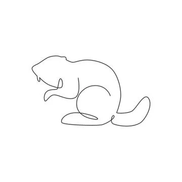 One single line drawing of funny standing beaver for logo identity Illustrazione stock
