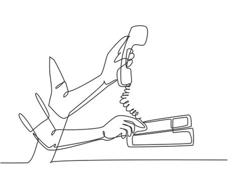 One single line drawing of gesture hand picking handle classic analog phone Illustrazione stock