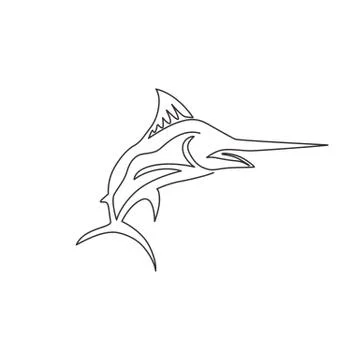 One single line drawing of giant marlin for fresh meat company logo identity Illustrazione stock